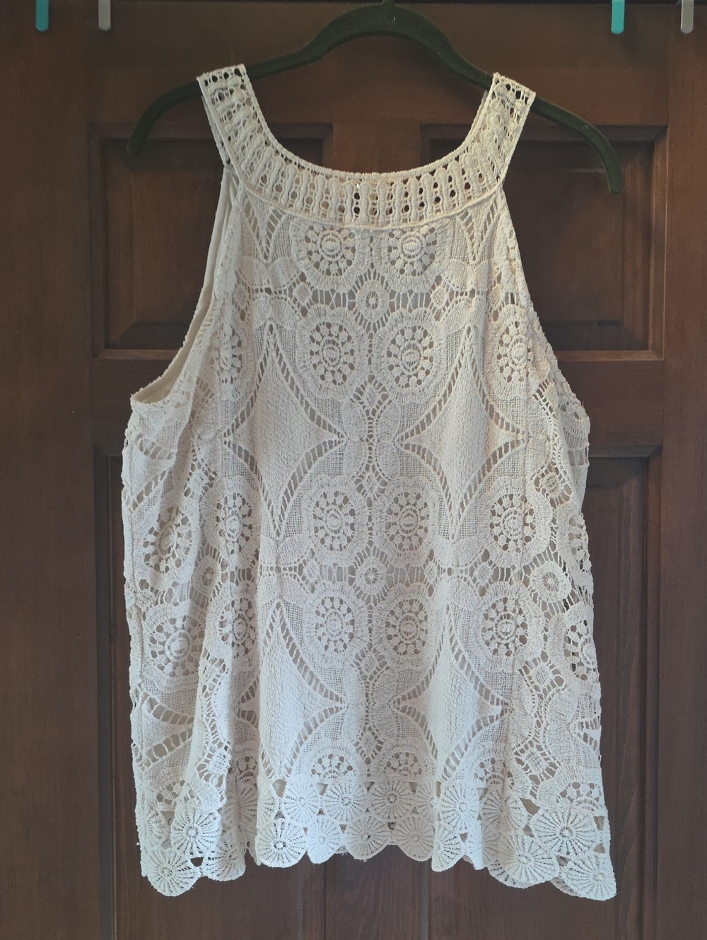 Adiva Lace Crochet Sleeveless Ivory Tank Top Sz Large